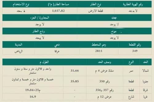 أرض 1037.82 متر مربع شمالية غربية على شارع 12م عرقة، غرب الرياض، الرياض