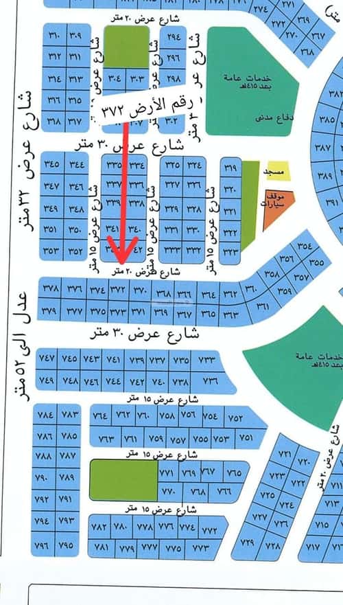 Land 312 SQM Facing North on 20m Width Street Al Yaqoot, North Jeddah, Jeddah