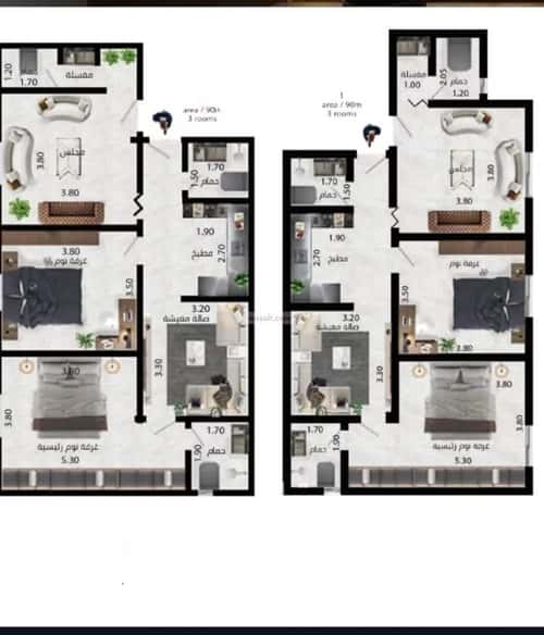 شقة ب 3 غرف الواحة، شرق جدة، جدة