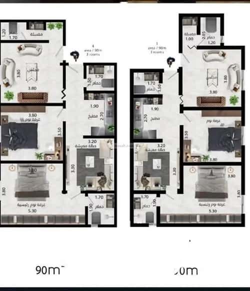 شقة ب 3 غرف الواحة، شرق جدة، جدة