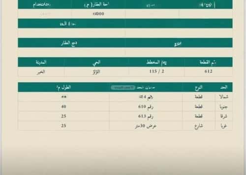 Land 1000 SQM Facing West on 30m Width Street Al Lo'A Lo'A, Khobar