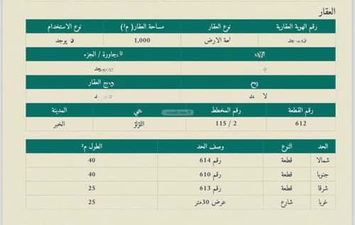 Land 1000 SQM Facing West on 30m Width Street Al Lo'A Lo'A, Khobar