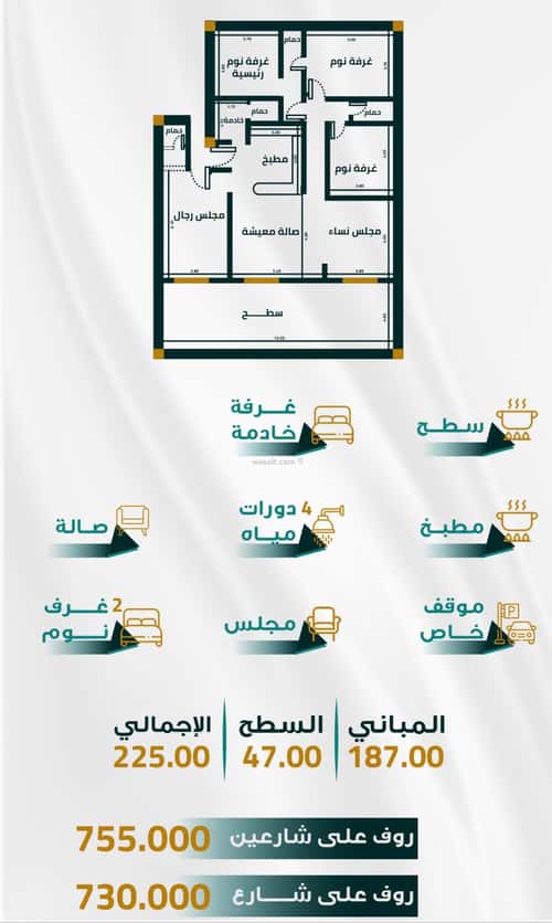 شقة 1666 متر مربع ب 5 غرف الفيحاء، جنوب جدة، جدة