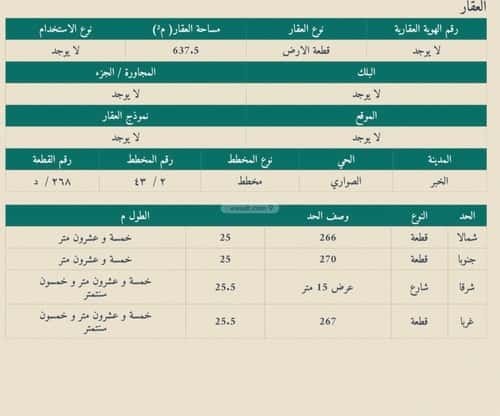 أرض 637 متر مربع شرقية على شارع 15م الصواري، الخبر