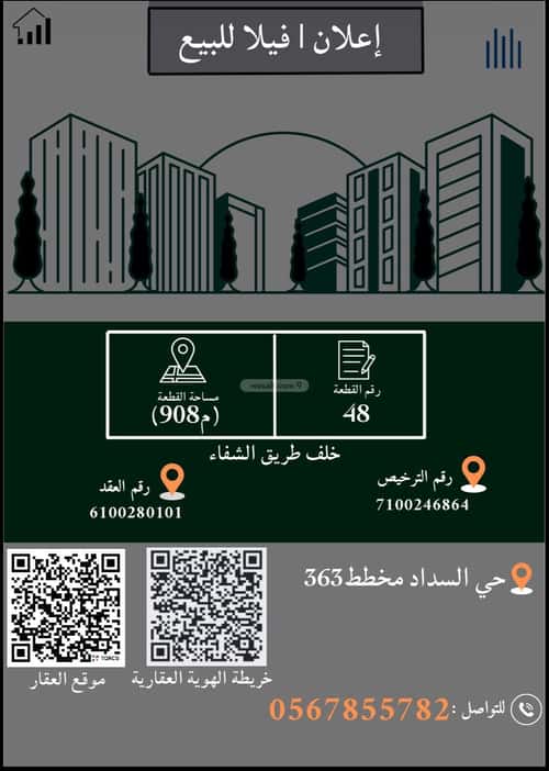 فيلا 908 متر مربع شرقية على شارع 12م السداد، الطائف