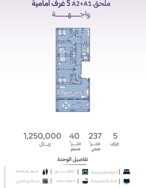 Apartment 750 SQM with 5 Bedrooms Al Zahrah, North Jeddah, Jeddah