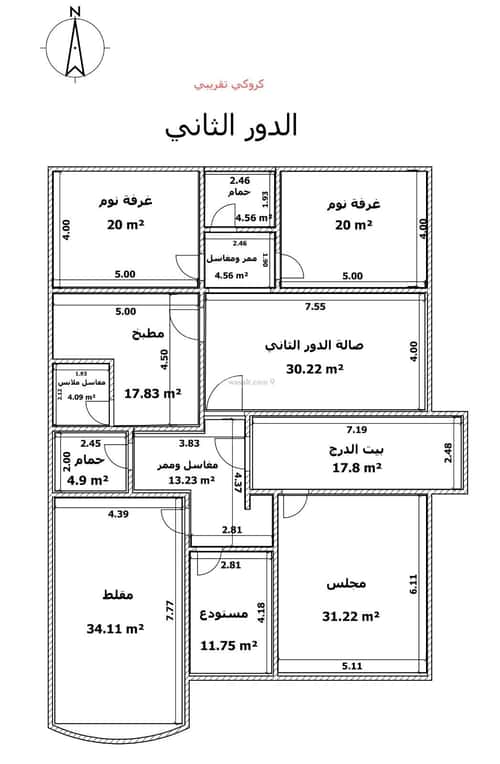 Villa 600 SQM Facing South on 12m Width Street Ar-Rabwah, Central Riyadh, Riyadh