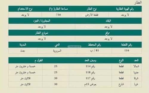 أرض 750 متر مربع غربية على شارع 15م السرورية، جنوب جدة، جدة