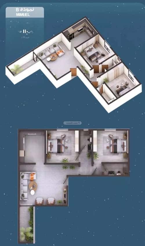 شقة 1055 متر مربع بغرفتين الحمراء، شمال جدة، جدة