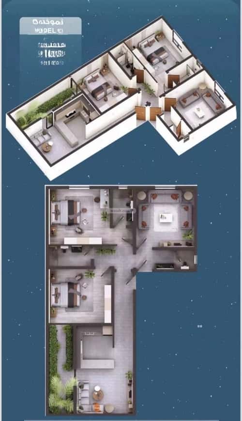 Apartment 1055 SQM with 3 Bedrooms Al Hamrah, North Jeddah, Jeddah