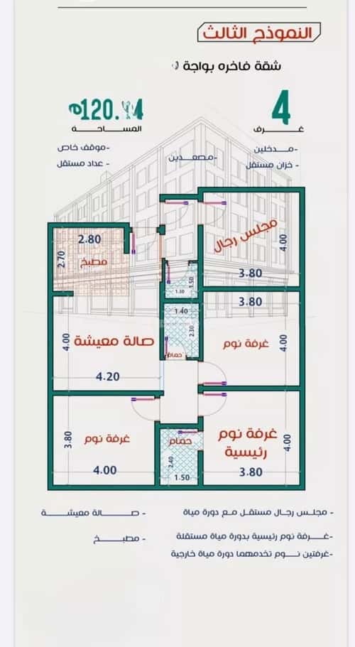 Apartment 672 SQM with 3 Bedrooms Al Rabbwah, North Jeddah, Jeddah