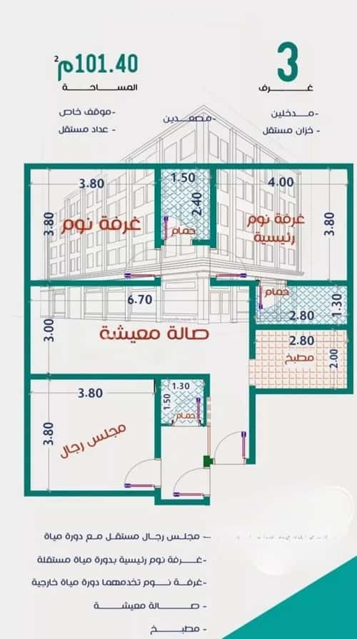 شقة 672 متر مربع ب 3 غرف الربوة، شمال جدة، جدة