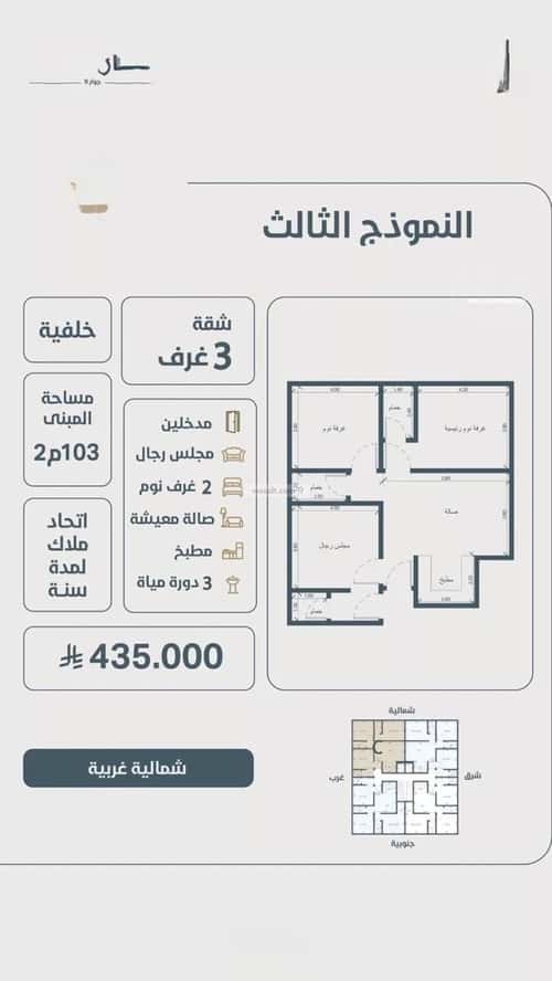 Apartment 575 SQM with 3 Bedrooms Al Naeem, North Jeddah, Jeddah