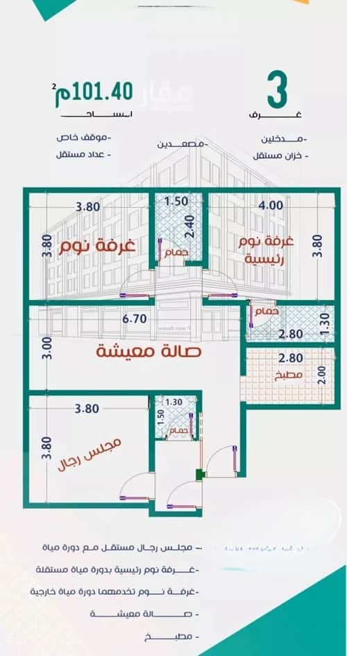 Apartment 672 SQM with 3 Bedrooms Al Rabbwah, North Jeddah, Jeddah