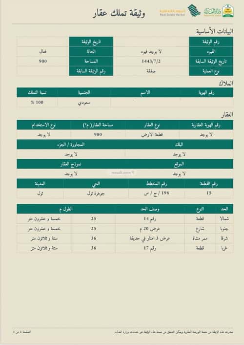 أرض 900 متر مربع جنوبية على شارع 20م جوهرة ثول، ثول