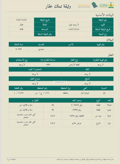 أرض 450 متر مربع شرقية على شارع 16م جوهرة ثول، ثول