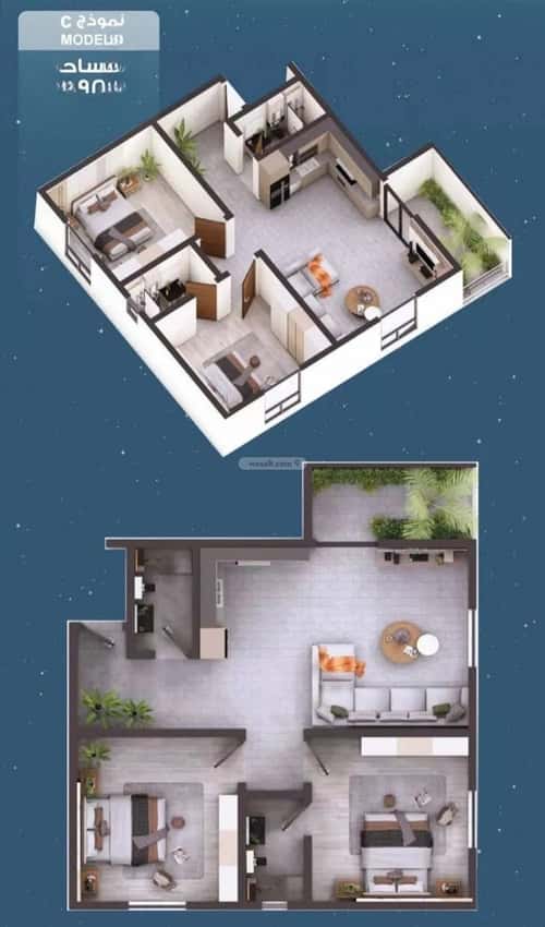 شقة 1055 متر مربع ب 3 غرف الحمراء، شمال جدة، جدة