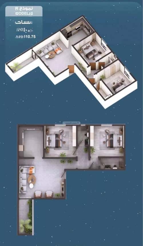 Apartment 1055 SQM with 2 Bedrooms Al Hamrah, North Jeddah, Jeddah