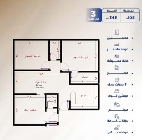 Apartment 575 SQM with 3 Bedrooms Al Nuzha, North Jeddah, Jeddah