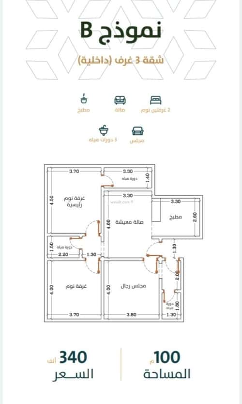 شقة 675 متر مربع ب 3 غرف الربوة، شمال جدة، جدة