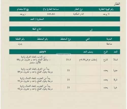 أرض 445 متر مربع شمالية على شارع 4.5م حطين، صامطة