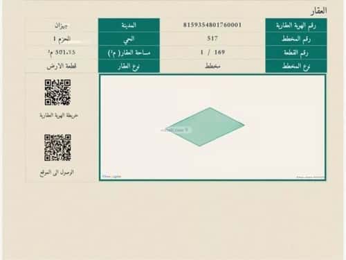 Land 501 SQM Facing East on 18m Width Street Al-Hazm 1, Jazan