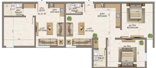 شقة 1225 متر مربع بغرفتين النهضة، شرق الرياض، الرياض
