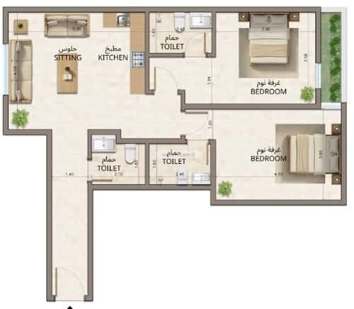 Apartment 1225 SQM with 2 Bedrooms An-Nahdah, East Riyadh, Riyadh