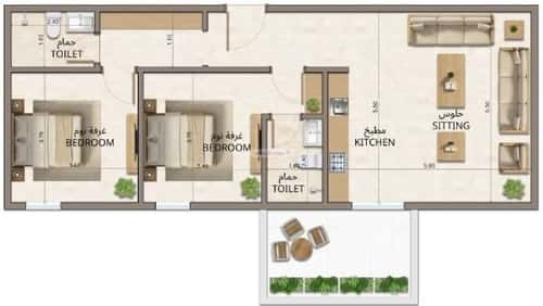 Apartment 1225 SQM with 2 Bedrooms An-Nahdah, East Riyadh, Riyadh