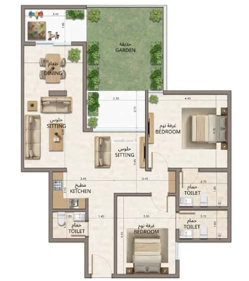 شقة 1225 متر مربع بغرفتين النهضة، شرق الرياض، الرياض