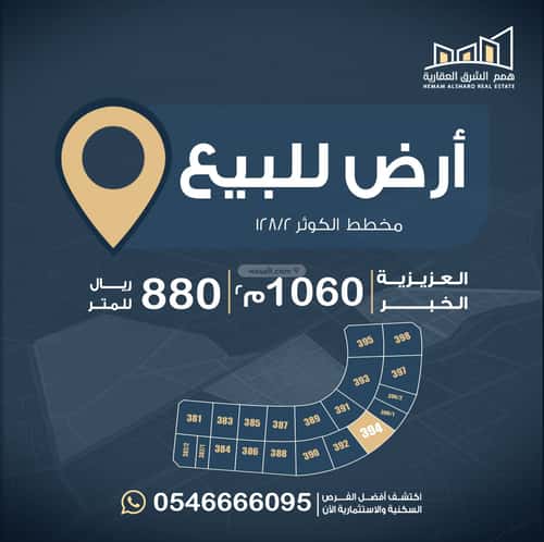 Land 1058 SQM Facing West on 30m Width Street Al Kawthar, Khobar