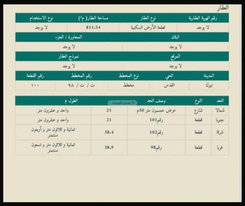 Land 811 SQM Facing North on 50m Width Street Al-Quds, Tbwk