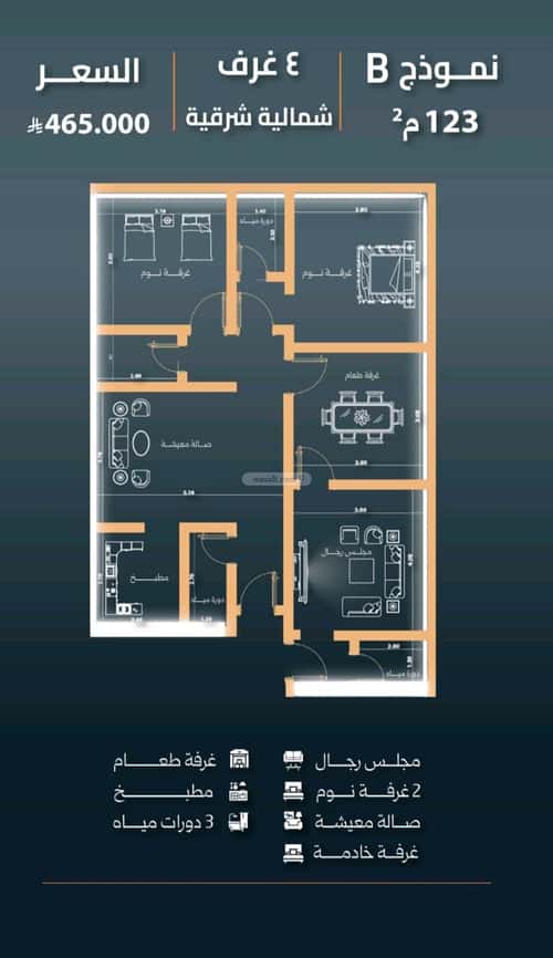 Apartment 624 SQM with 4 Bedrooms Al Nuzha, North Jeddah, Jeddah