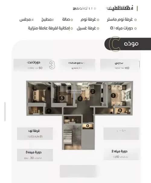Apartment 525 SQM with 3 Bedrooms Al Naeem, North Jeddah, Jeddah