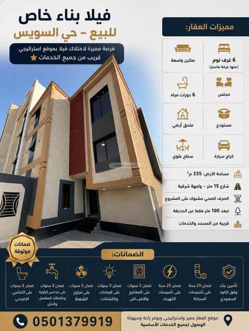 فيلا 255 متر مربع شرقية على شارع 15م السويس 2، جازان