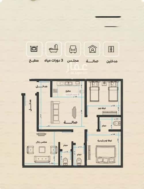Apartment 1000 SQM with 3 Bedrooms Meshrefah, North Jeddah, Jeddah