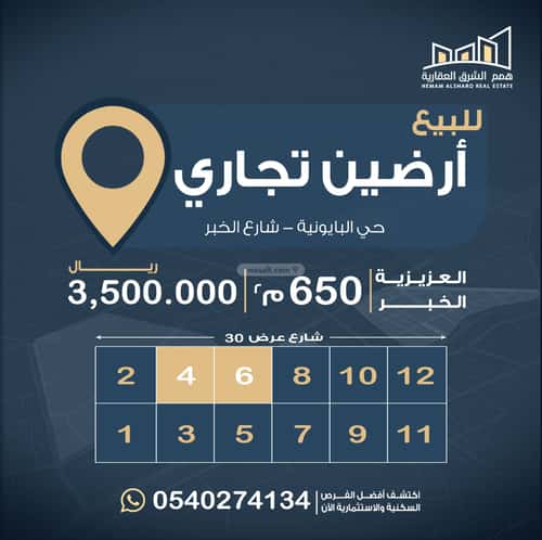 أرض 325 متر مربع شرقية على شارع 30.5م الخبر الجنوبية، الخبر