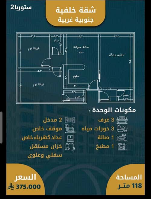 Apartment 1496 SQM with 3 Bedrooms Al Swaryee, North Jeddah, Jeddah