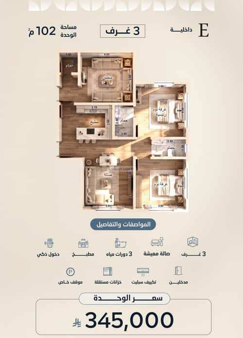 Apartment 1588 SQM with 3 Bedrooms Al Yaqoot, North Jeddah, Jeddah