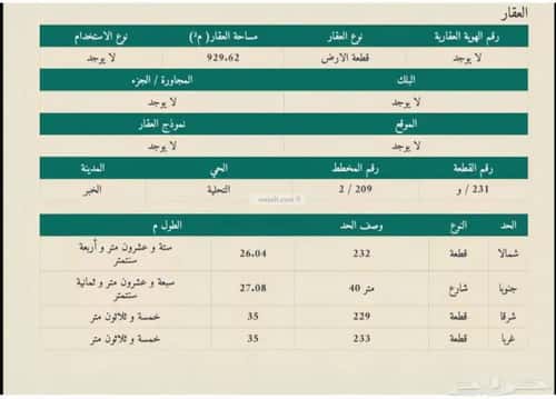 Land 929.62 SQM Facing South on 40m Width Street Al Marjan, Khobar