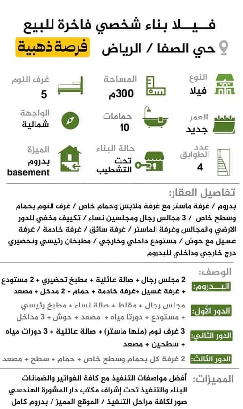 فيلا 300 متر مربع شمالية على شارع 15م الصفاء، وسط الرياض، الرياض