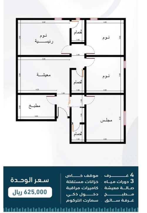 Apartment 141.42 SQM with 4 Bedrooms Al Rehab, North Jeddah, Jeddah