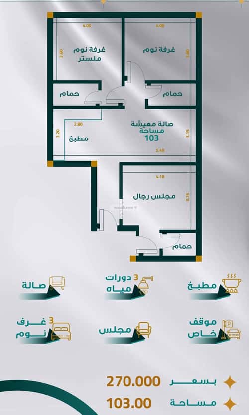 شقة 599.39 متر مربع ب 3 غرف مريخ، شرق جدة، جدة
