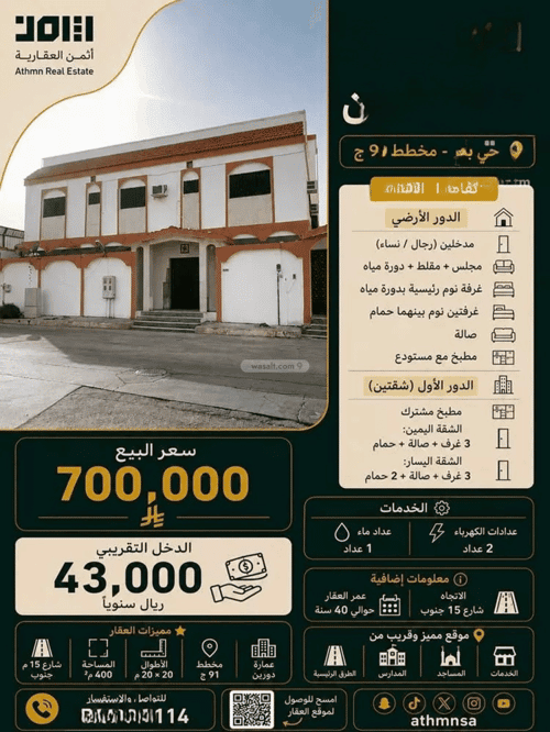 عمارة 400 متر مربع واجهة جنوبية بدر، الدمام