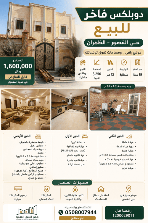 Villa 250 SQM Facing North on 12m Width Street Al Trajji, Alzahran