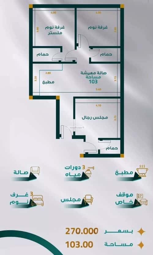 Apartment 599.39 SQM with 3 Bedrooms Mraykh, East Jeddah, Jeddah