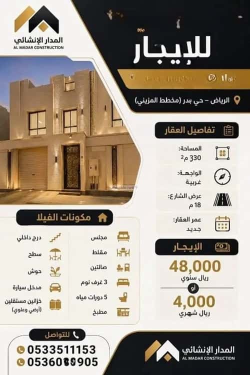 فيلا 173.2 متر مربع واجهة غربية ب 3 غرف بدر، جنوب الرياض، الرياض
