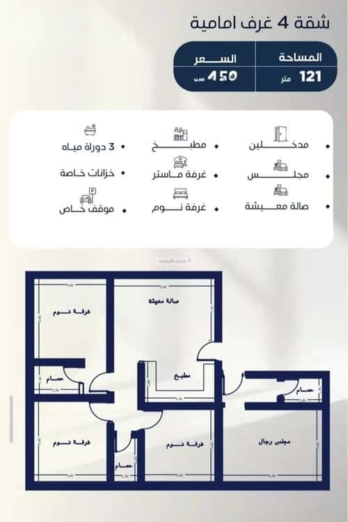 Apartment 105.01 SQM with 4 Bedrooms Al Nuzha, North Jeddah, Jeddah
