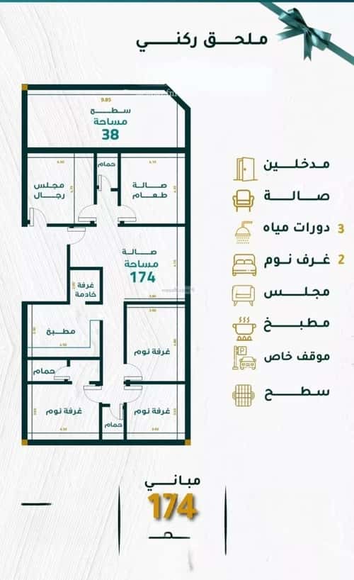 شقة 1260 متر مربع ب 5 غرف مشرفة، شمال جدة، جدة