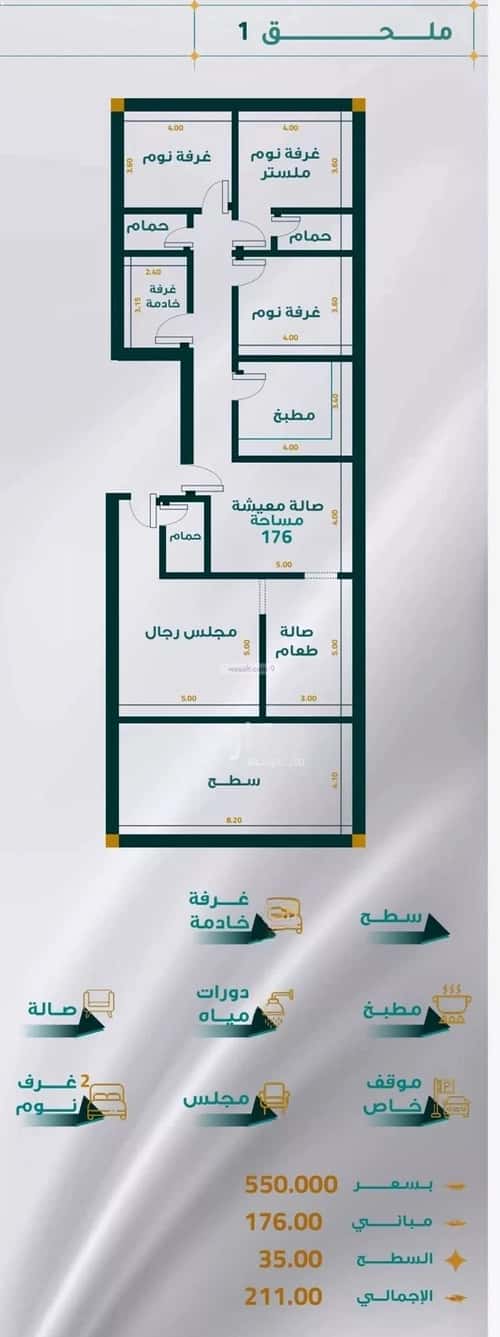 Apartment 599.39 SQM with 5 Bedrooms Mraykh, East Jeddah, Jeddah
